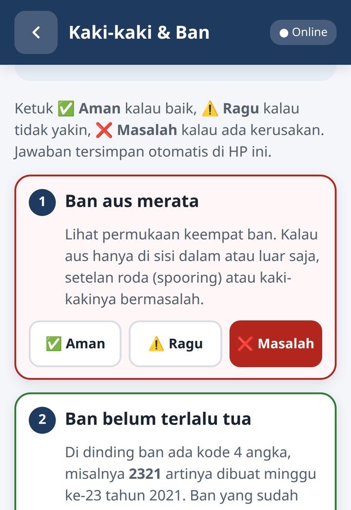 Kaki-kaki, ban & uji jalan